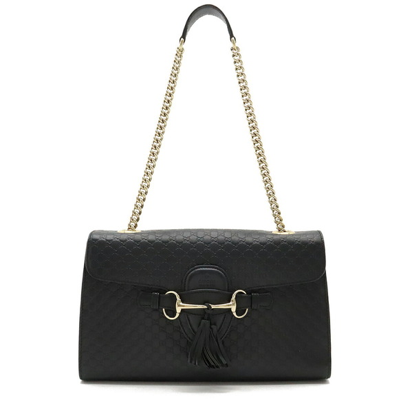 GUCCI Micro Guccissima Emily Shoulder Bag Chain Tassel Leather Black 449635 - Picture 1 of 10